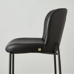 Hailey Black Vegan Leather 67cm Counter Stool - Black Metal Legs