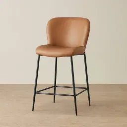 Hailey Walnut Vegan Leather 67cm Counter Stool - Black Legs