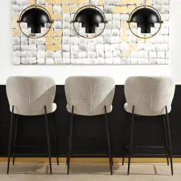 Hailey Cosmos Black Woven Fabric 67cm Counter Stool - Black Metal Legs