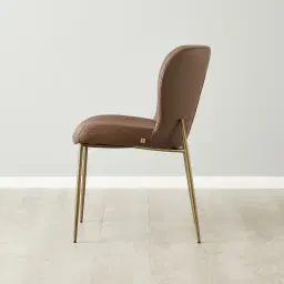 Hailey Tuscan Brown Vegan Leather Dining Chair - Brushed Bronze Legs