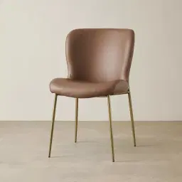 Hailey Tuscan Brown Vegan Leather Dining Chair - Brushed Bronze Legs