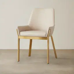Arya II Sand Beige Vegan Leather Dining Chair - Brushed Gold Metal Legs