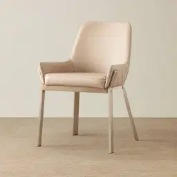 Arya II Sand Beige Vegan Leather Dining Chair - Brushed Gold Metal Legs