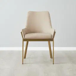 Arya II Sand Beige Vegan Leather Dining Chair - Brushed Gold Metal Legs