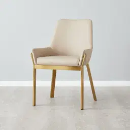 Arya II Sand Beige Vegan Leather Dining Chair - Brushed Gold Metal Legs