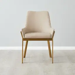 Arya II Sand Beige Vegan Leather Dining Chair - Brushed Gold Metal Legs