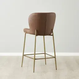 Hailey Tuscan Brown Vegan Leather 67cm Counter Stool - Brushed Bronze Legs