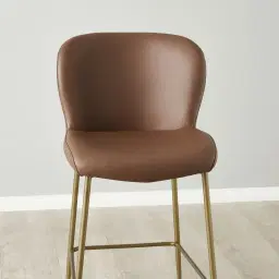 Hailey Tuscan Brown Vegan Leather 67cm Counter Stool - Brushed Bronze Legs