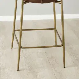 Hailey Tuscan Brown Vegan Leather 67cm Counter Stool - Brushed Bronze Legs