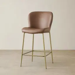 Hailey Tuscan Brown Vegan Leather 67cm Counter Stool - Brushed Bronze Legs