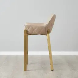 Arya II Sand Beige Vegan Leather 67cm Counter Stool - Brushed Gold Metal Legs