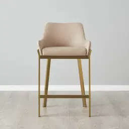 Arya II Sand Beige Vegan Leather 67cm Counter Stool - Brushed Gold Metal Legs