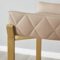 Arya II Sand Beige Vegan Leather 67cm Counter Stool - Brushed Gold Metal Legs
