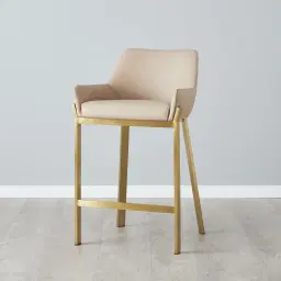 Arya II Sand Beige Vegan Leather 67cm Counter Stool - Brushed Gold Metal Legs
