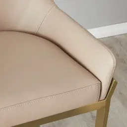 Arya II Sand Beige Vegan Leather 67cm Counter Stool - Brushed Gold Metal Legs