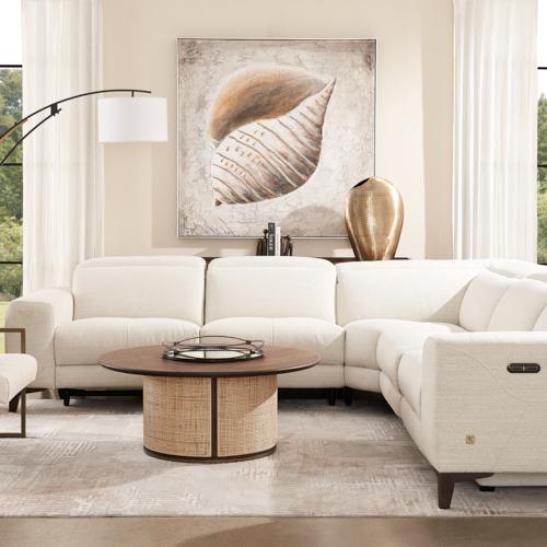 Pierce Shadow White Woven Fabric Corner Electric Recliner