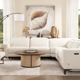 Pierce Shadow White Woven Fabric Corner Electric Recliner