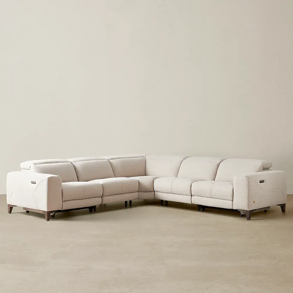 Pierce Warm Grey Woven Fabric Corner Electric Recliner