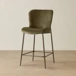 Hailey Olive Green Velvet 67 cm Counter Stool - Brushed Bronze Legs