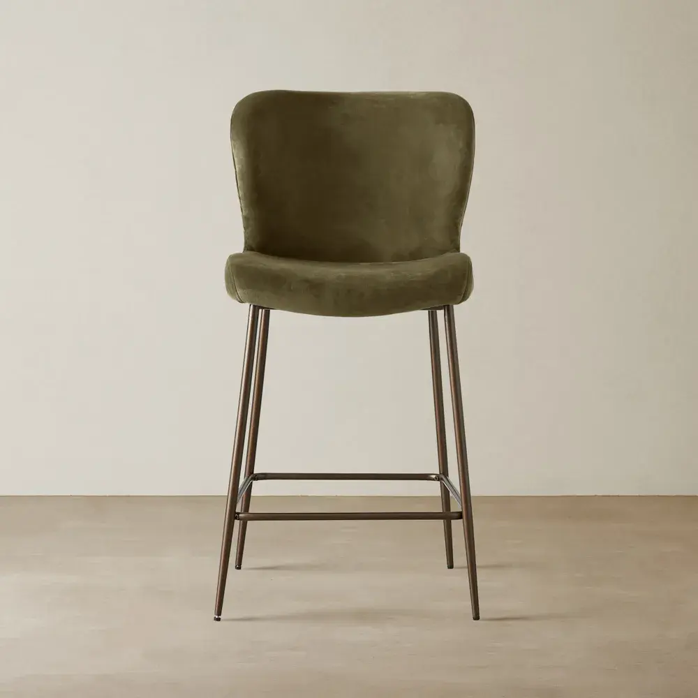 Hailey Olive Green Velvet 67 cm Counter Stool - Bronze Legs