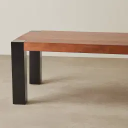 Benedict Medium Brown Wooden Dining Table - Matte Black Metal Legs 
