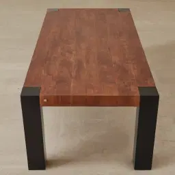 Benedict Medium Brown Wooden Dining Table - Matte Black Metal Legs 