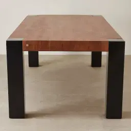 Benedict Medium Brown Wooden Dining Table - Matte Black Metal Legs 