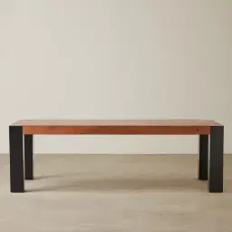Benedict Medium Brown Wooden Dining Table - Matte Black Metal Legs 