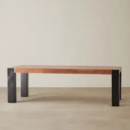 Benedict Medium Brown Wooden Dining Table - Matte Black Metal Legs 