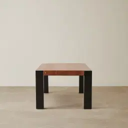 Benedict Medium Brown Wooden Dining Table - Matte Black Metal Legs 