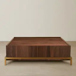 Noah Dark Walnut Veneer Coffee Table - Gold Metal Frame