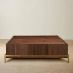 Noah Dark Walnut Veneer Coffee Table - Gold Metal Frame