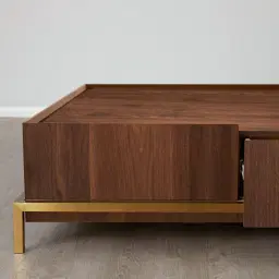 Noah Dark Walnut Veneer Coffee Table - Gold Metal Frame