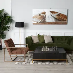 Noah Dark Walnut Veneer Coffee Table - Gold Metal Frame