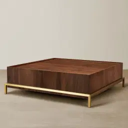 Noah Dark Walnut Veneer Coffee Table - Gold Metal Frame
