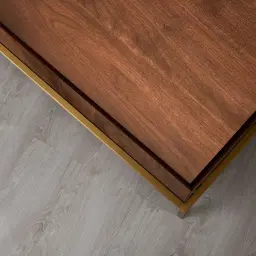 Noah Dark Walnut Veneer Coffee Table - Gold Metal Frame
