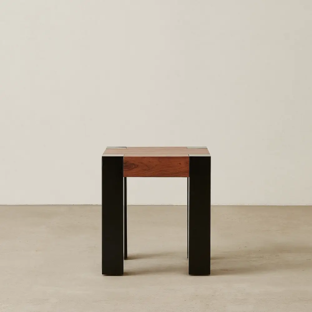 Benedict Medium Brown Wooden Side Table - Matte Black Metal Legs