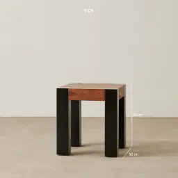 Benedict Medium Brown Wooden Side Table - Matte Black Metal Legs