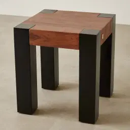 Benedict Medium Brown Wooden Side Table - Matte Black Metal Legs