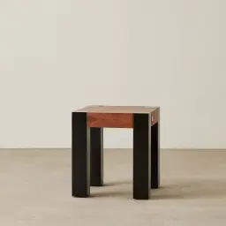 Benedict Medium Brown Wooden Side Table - Matte Black Metal Legs