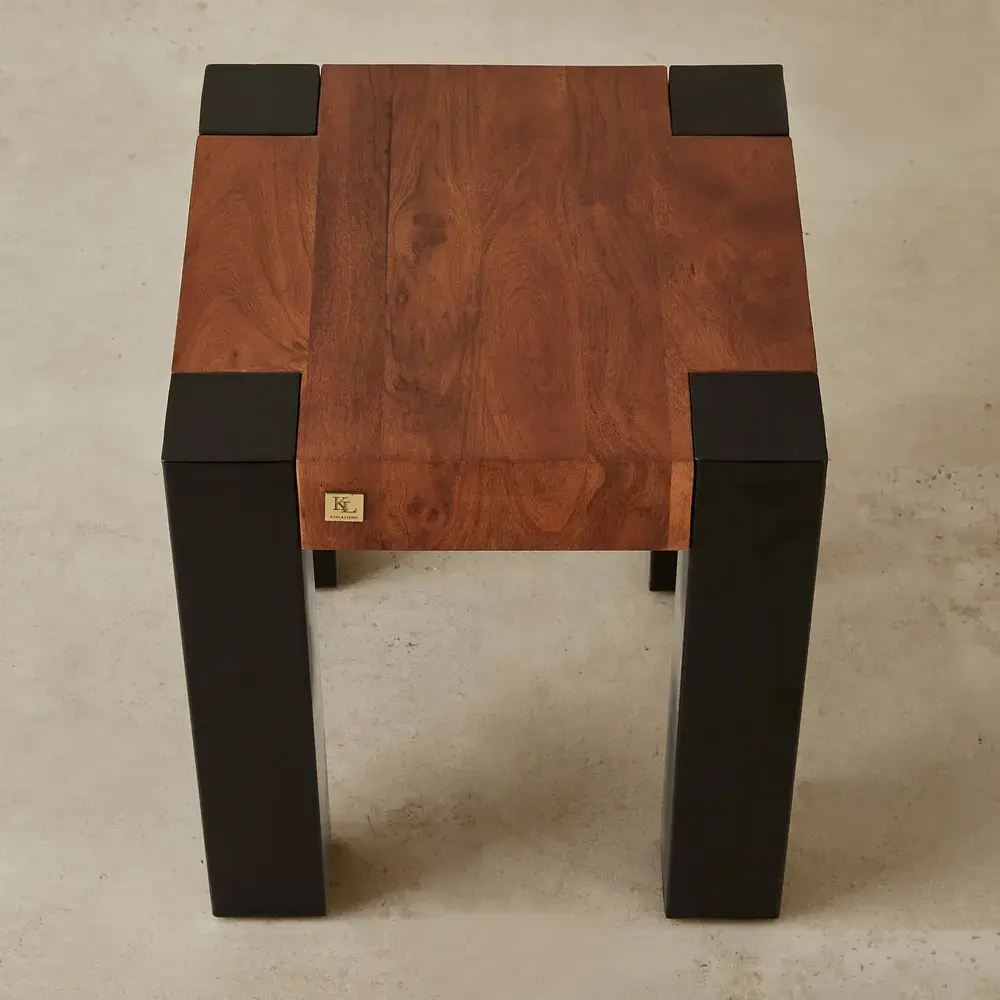 Benedict Medium Brown Wooden Side Table - Matte Black Metal Legs