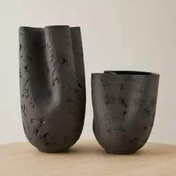 Zinnia 32.5cm Black Cast Stone Ceramic Vase