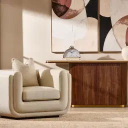 Clementine Chestnut White Woven Fabric Occasional Chair