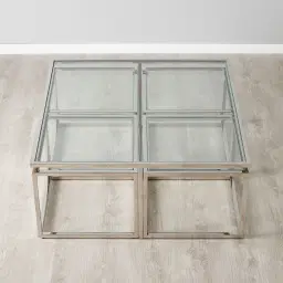 Vernon Polished Silver Stainless Steel Square Coffee Table
