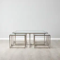 Vernon Polished Silver Stainless Steel Square Coffee Table