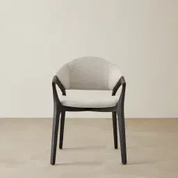 Sebastian Chrome Grey Woven Fabric Dining Chair - Black Oak Legs