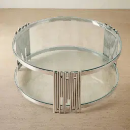 Lindsay Polished Stainless Steel Round Coffee Table - Clear Glass Top