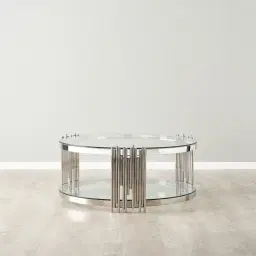 Lindsay Polished Stainless Steel Round Coffee Table - Clear Glass Top