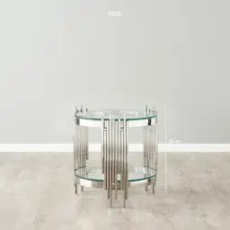 Lindsay Polished Stainless Steel Round Side Table - Clear Glass Top