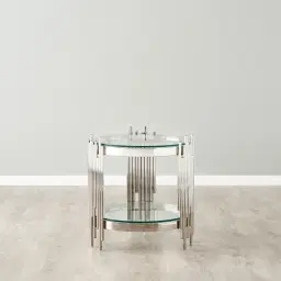Lindsay Polished Stainless Steel Round Side Table - Clear Glass Top